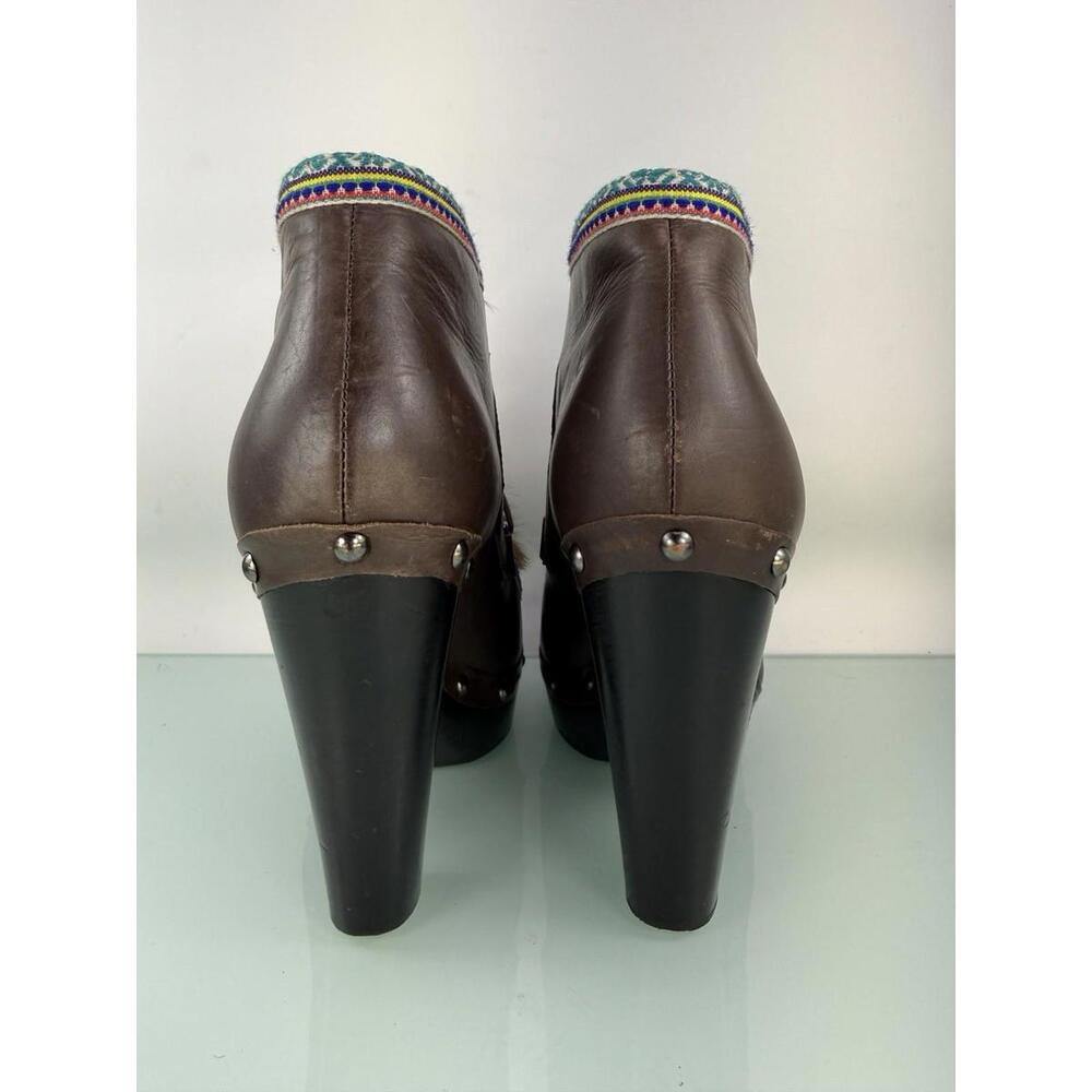 Sigerson Morrison Eskimo Brown Leather Fur Platform Heels Size 7 Boho Luxe Indie - Picture 5 of 9